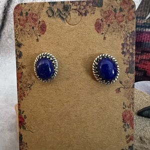 ❤️ Lapis Lazuli Southwestern Navajo 925 Stud Earrings Artisan Made 4 gms